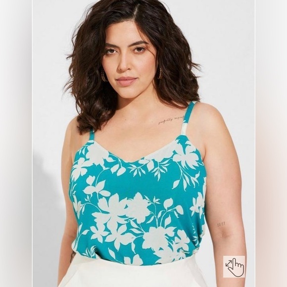 Torrid Sophie Chiffon Swing Cami Turquoise Flower Top size 4 - Picture 1 of 7